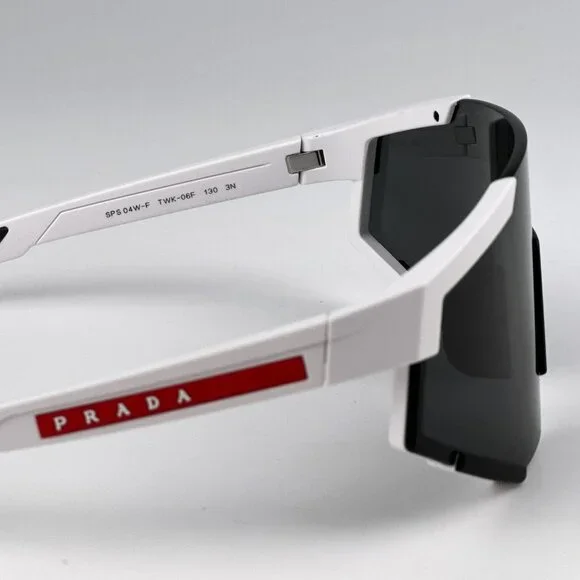 Prada PS04WSF TWK06F Sunglasses White Rubber Dark Grey Rectangle Unisex
